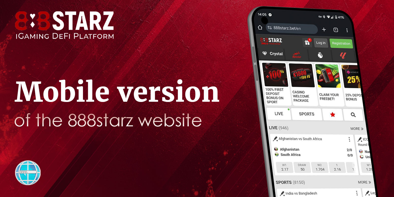 Mobile version of 888starz website