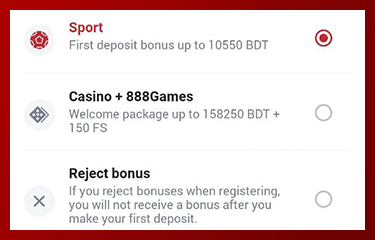 Select the type of welcome bonus